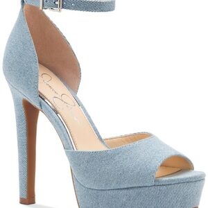 Jessica Simpson light chambray platform heels
